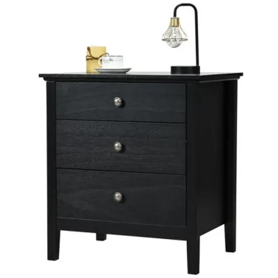 Costway Nightstand Beside End Side Table Accent Table Organizer W/3 Drawers Black image {5}