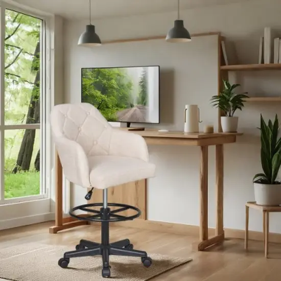 VECELO Drafting Chair with Adjustable Height PU Swivel Stool with Lumbar Support image {5}