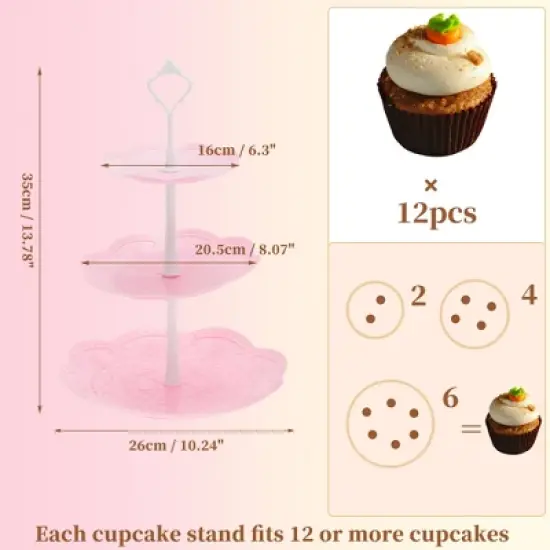 Unique Bargains 3 Tier Dessert Cupcake Stand Holder Round with Tiered Serving Tray for Donuts Fruits White Pink image {1}