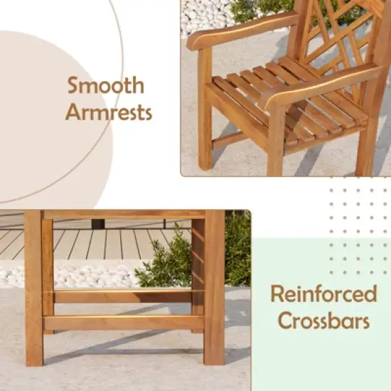 Tangkula Teak Wood Patio Dining Chair Outdoor Armchair w/ Slatted Seat & Solid Legs image {5}