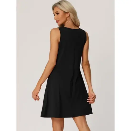 cheibear Women's V-Neck Sleeveless Pajamas Tank Dress with Pockets Nightgowns image {2}