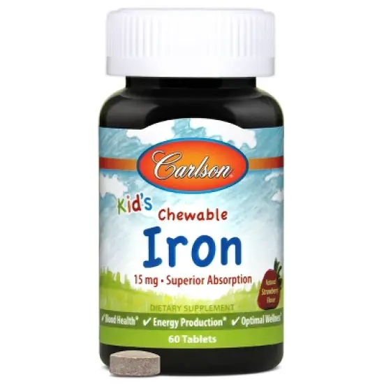 Carlson - Kid's Chewable Iron, 15 mg, Superior Absorption, Blood Health, Energy Production, Strawberry Flavor image {3}