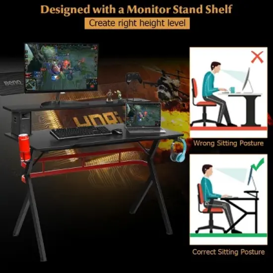 Costway Gaming Computer Desk w/ Monitor Shelf & Storage for Controller Headphone Speaker image {5}