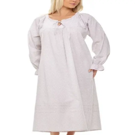 Women's Cotton Victorian Poet's Nightgown with Pockets, Juliet Long Sleeve Lace Trim Front Tie Long Vintage Night Dress Gown image {7}