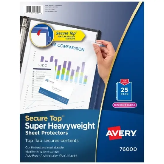 Avery Diamond Clear Secure Top Sheet Protectors, Super Heavyweight, 25 Page Protectors (76000) image {7}