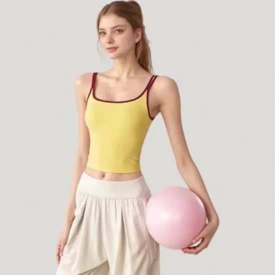 Anna-Kaci Active Women's Square Neck Contrast Trim Cropped Active Tank Top image {5}