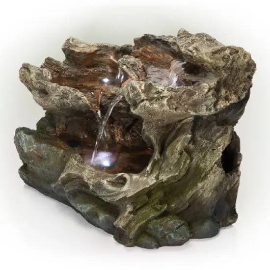 10" Resin 3-Tier Mossy Tabletop Fountain with LED Lights Gray - Alpine Corporation image {2}
