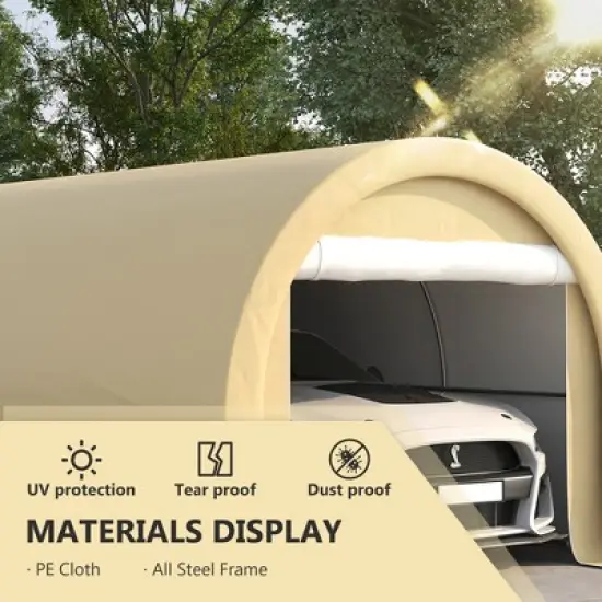 Gulches 10' x 16' Heavy Duty Carport, Portable Garage Storage Tent with Large Zippered Door, Anti-UV PE Canopy for Car, Truck, Boat & Tools (Beige) image {1}