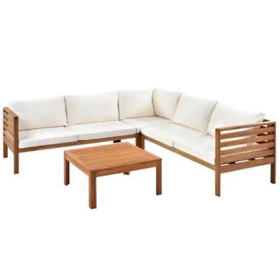 Wooden Outdoor Sofa With Coffee Table And Cushions - ModernLuxe image {5}