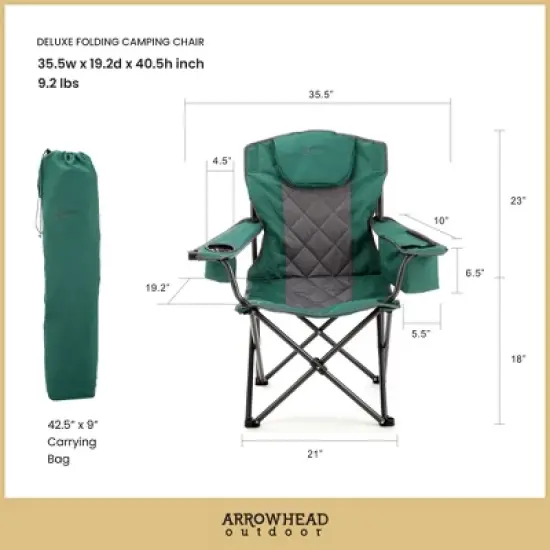 Arrowhead Outdoor Portable Folding Camping Quad Chair w/ 6-Can Cooler, Heavy-Duty Carrying Bag, Supports up to 450lbs (Forest Green) image {4}