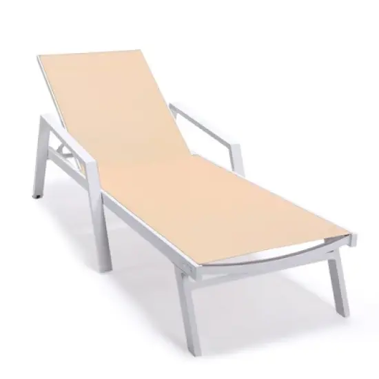 LeisureMod Marlin Patio Sling Chaise Lounge Chair With Arms in White Aluminum image {12}