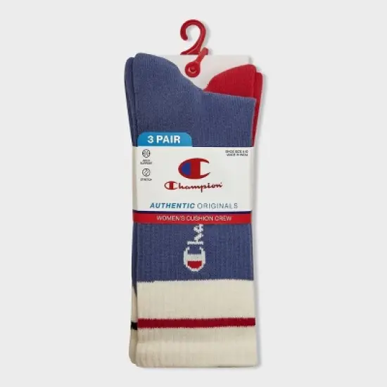 Champion Women's Varsity Striped 3pk Crew Socks 4-10 image {1}