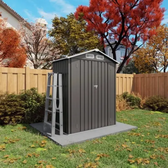 Hrinhom 60.3"W Metal Outdoor Lockable Door Storage Shed, Tool Shed with Peaked Roof Waterproof image {10}