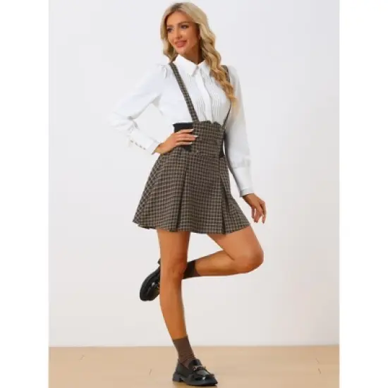 Allegra K Women's Overall Pinafore Plaid Mini Skirt image {3}