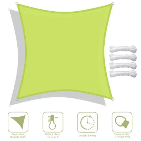 Yescom 12x12 Ft 97% UV Block Square Sun Shade Sail HDPE Canopy Patio Garden Pool Yard Green image {1}