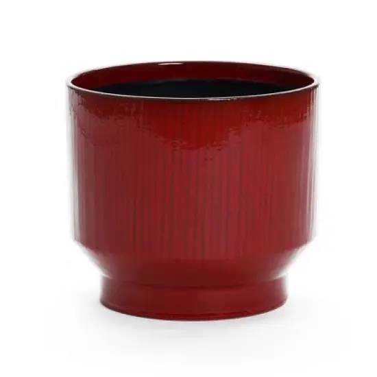 LuxenHome Ceramic Plant Pot Red Glazed Indoor Outdoor Decorative Planter with Drainage Hole and Rubber Plug Modern Round Flower Pot image {8}