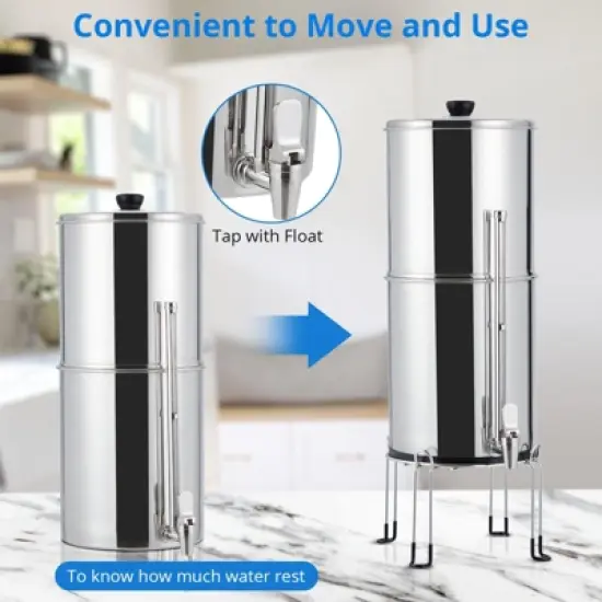 Gravity-fed Water Filter, 2.25G Stainless-Steel Countertop Water Filter for Home, Camping, RV, Emergencie image {3}