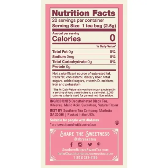 Southern Breeze Decaf Cold Brew Sweet Tea Raspberry Iced Tea with 20 Individually Wrapped Tea Bags, Pack of 4 image {4}