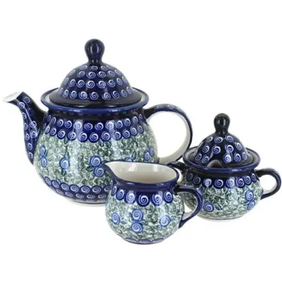 Blue Rose Polish Pottery 1700 Zaklady 3 Piece Tea Set image {11}