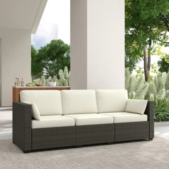 Outsunny Wicker Patio Couch, PE Rattan 3-Seat Sofa, Outdoor Furniture with Deep Seating, Cushions, Steel Frame image {4}