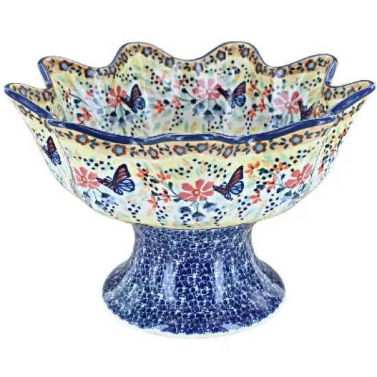 Blue Rose Polish Pottery P184 Manufaktura Pedestal Fruit Bowl image {2}