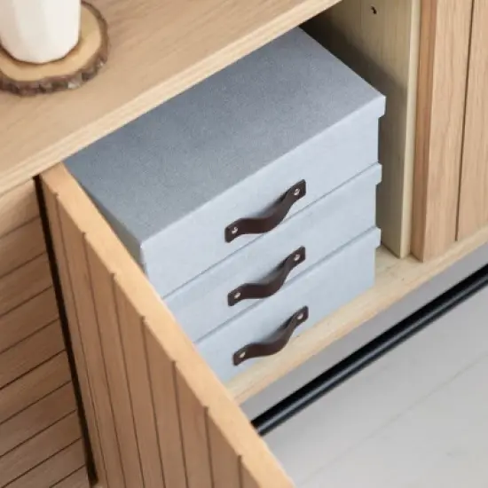 Bigso Oskar Document Letter Box with Lid and Leather Handle &ndash; Canvas Fiberboard File Organizer, 3.3" x 10.2" x 13.8" image {10}