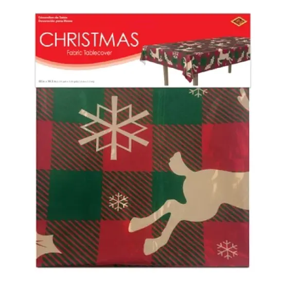 Beistle Christmas Fabric Tablecover, Rectangular, 55" x 90.5", (1/Pkg) Multicolored image {1}