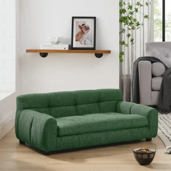 Soft and comfortable pet sofa with backrest and armrests, suitable for modern rectangular pet sofas for small and medium-sized dogs-Green image {3}