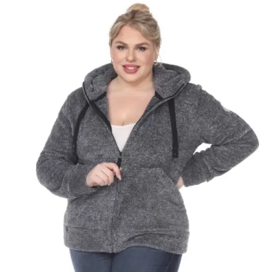 Plus Size Hooded High Pile Fleece Jacket - White Mark image {10}