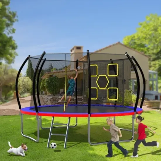 APRILSOUL 12FT Trampoline with Enclosure Recreational Trampolines with Ladder, ASTM Approval Outdoor Trampoline for Kids image {2}