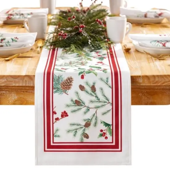 Winter Holiday Berry Fabric Table Runner - Mulitcolor - 13x70 - Elrene Home Fashions image {1}