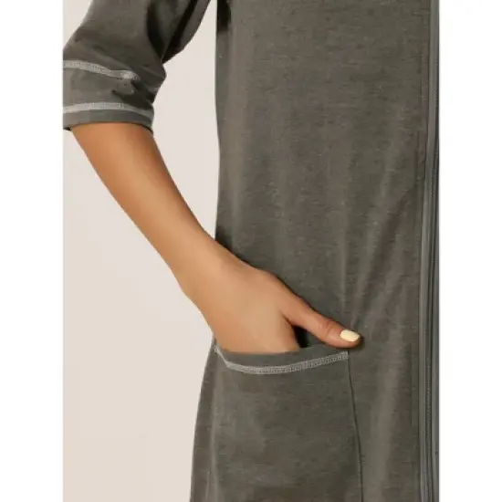 cheibear Womens Zipper Front Housecoat with Pockets Long Robes image {5}