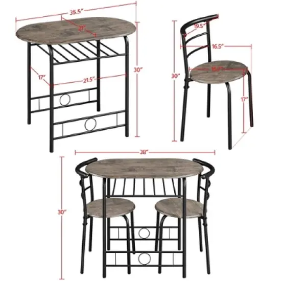 Yaheetech Modern Round Dining Table Set for 2 with Steel Legs, Storage Rack for Kitchens image {2}