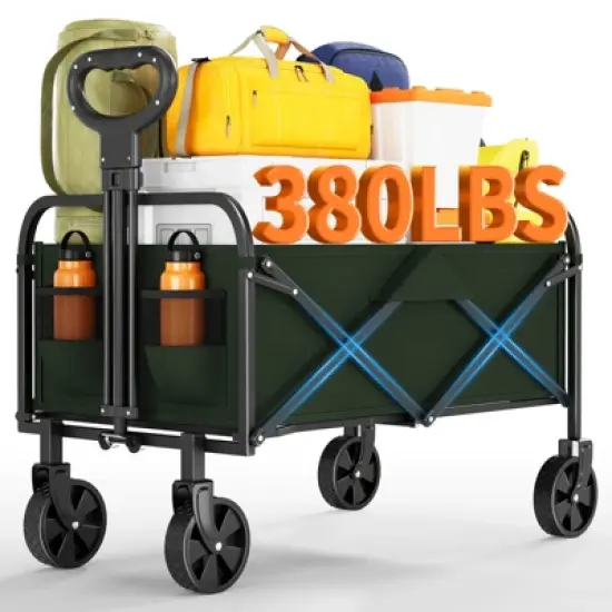 Foldable Utility Wagon with All-Terrain Wheels - 380lb Capacity, Adjustable Handle & Drink Holders for Beach, Picnics, Tailgating image {10}
