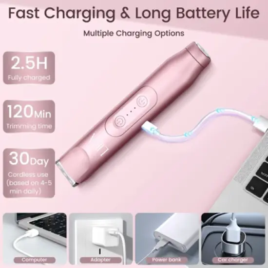 LILA by AKUNBEM Glow G1 Pro 3-in-1 Women's Bikini Trimmer, Facial Shaver & Nose Hair Trimmer - Waterproof, Portable, with USB Charging image {6}