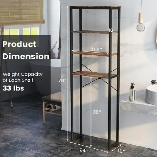 Costway 4-Tier Over the Toilet Storage Rack Freestanding Bathroom Organizer Rustic Brown image {2}