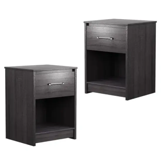 Costway 2PCS Nightstand with Drawer Storage Shelf Wooden End Side Table Bedroom Brown / Black / Natiral image {10}