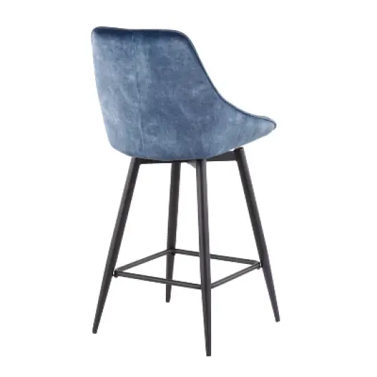 Set of 2 Diana Velvet Steel Contemporary Counter Height Barstools Black/Blue - LumiSource image {3}