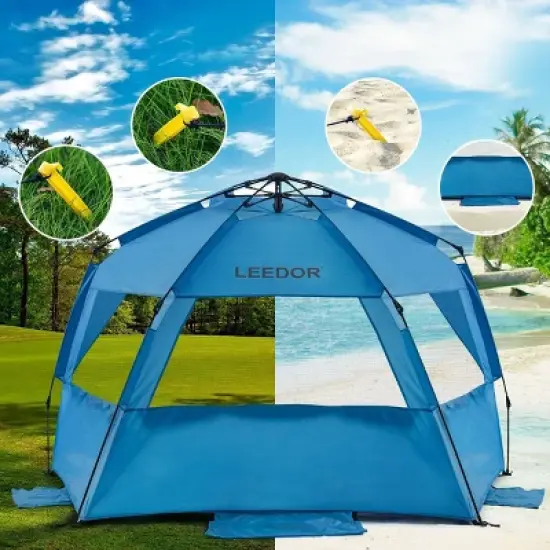 Leedor Outdoor Automatic Pop Up Sun Shade Canopy 4 People Beach Shelter Tent Light Teal Blue image {3}