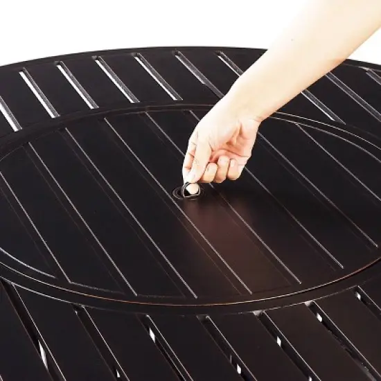 5pc Set with 44" Outdoor Aluminum Round Fire Table & 4 Deep Seating Swivel Rocking Chairs & Wind Blocker Lid - Oakland Living image {6}