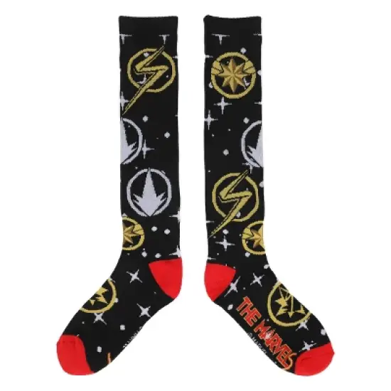 The Marvels Superhero Logos Adult Black Knee High Socks-OSFA image {1}