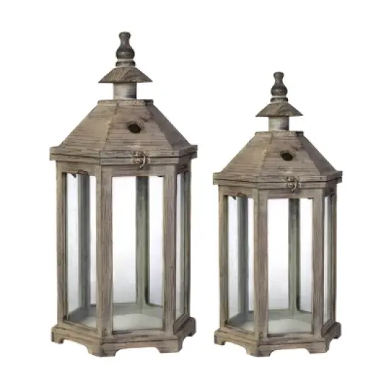 A&B Home 2pc Graca Polygon Temple Outdoor Garden Lanterns - Natural image {9}