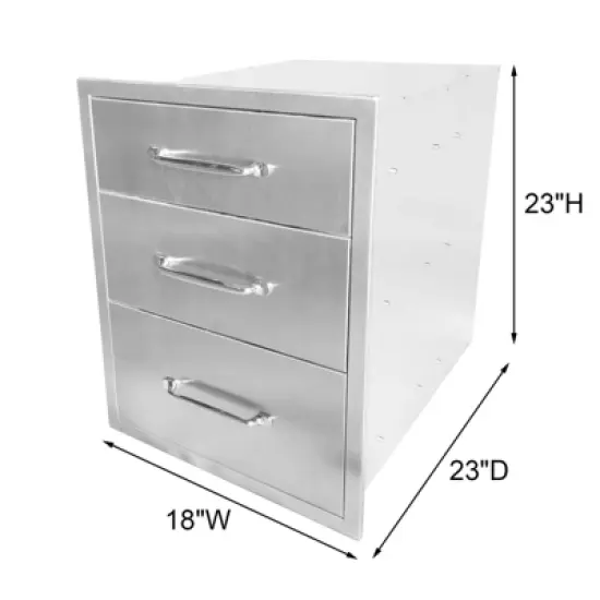 18W x 23H x 23D Inch Outdoor Kitchen Stainless Steel Double Access Drawers Combo for BBQ Island or Grill Station image {2}