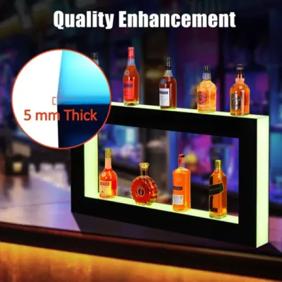 LED Lighted Liquor Bottle Display, Square 3-Step 48-Inch Wall Mounted Acrylic Liquor Shelf with Remote & App Control image {3}