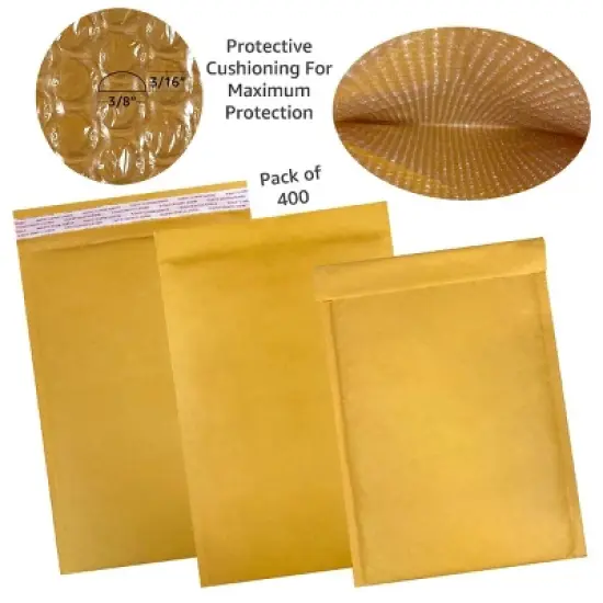 UOFFICE Pack of 400 Bulk Kraft Bubble Mailers 8.5" x 14.5"- #3 Self-Seal Padded Envelopes image {2}