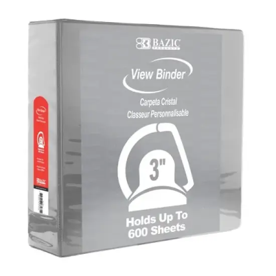 BAZIC Products&reg; Slant D Ring View Binder with 2 Pockets, 3", Gray image {1}