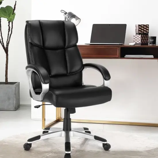 Costway Executive High Back Big & Tall Leather Adjustable Computer Desk Chair image {1}