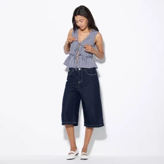 Women's Tie-Front Ruffle Vest - Wild Fable&trade; Navy Blue Gingham image {2}