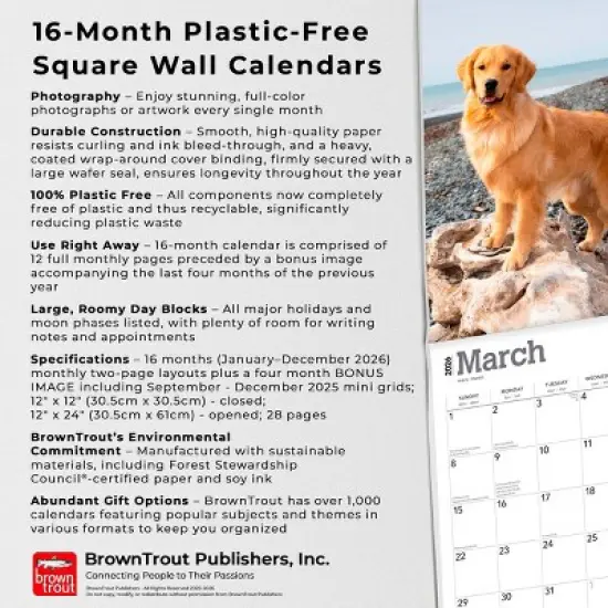 BrownTrout Golden Retrievers 2026 12"x24" Hanging Square Wall Calendar Plastic-Free image {5}