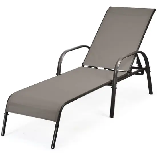 Tangkula Outdoor Chaise Lounge Chair Adjustable Reclining Bed with Backrest& Armrest image {9}